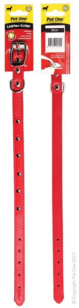 Pet One Collar Leather Single Row Studded Red (30cm)