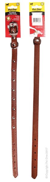 Pet One Collar Leather Single Row Studded Brown (30cm)