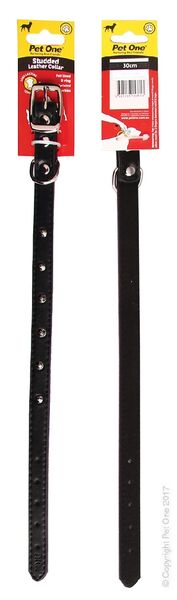 Pet One Collar Leather Single Row Studded Black (30cm)