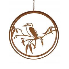 Hanging Ring Spinner Round w/ LC Kookaburra Scene 432 x 30 x 432mm Rust Metal