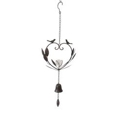 Heart w/ Birds & Bell Hanger 25.4x64x76.8cm Metal Black BA3849