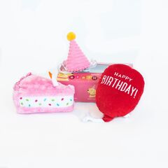 Zippy Paws Birthday Box w/ 3 Plush Squeaker Toys Pink