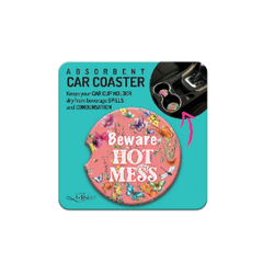 Lisa Pollock Ceramic Car Coaster - Beware Hot Mess