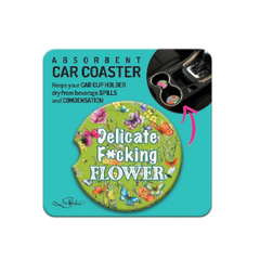 Lisa Pollock Ceramic Car Coaster - Delicate F*cking Flower