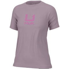 Huk Logo Crew Short Sleeve Tee Winsome Orchid Womens (LARGE )