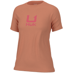 Huk Logo Crew Short Sleeve Tee Coral Reef Womens (LARGE )