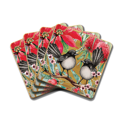 Lisa Pollock Bamboo Coasters Set - Willy Wagtails