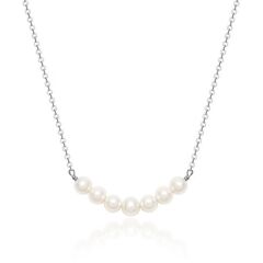 Organic Freshwater Pearl Bar Necklace Rhodium plated