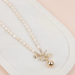 Gold Short Freshwatr Pearl & Ball Necklace