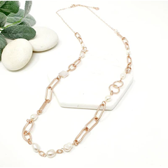 Rose Gold Link Chain With Pearl Necklace