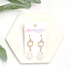 Gold Clear Square Stone Earring