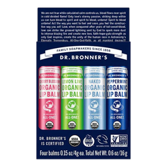 Dr Bronner's - Organic Lip Balm 4 pack (Cherry Blossom, Lemon Lime, Naked, and Peppermint)