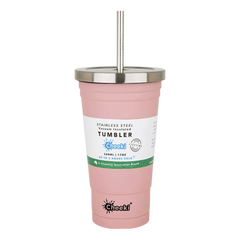 Cheeki - Stainless Steel Triple Insulated Tumbler Pink + straw 500ml