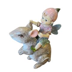 Decor | Flower Fairy Riding a Mouse 8 x 7 x 3cm BA11