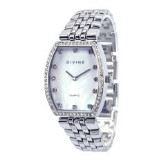 DIVINE ‘Tonneau’ Crystals MOP Ladies Watch - Silver
