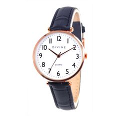 Divine Simply Classic Arabic Dial Rose Ladies Watch - Black Leather