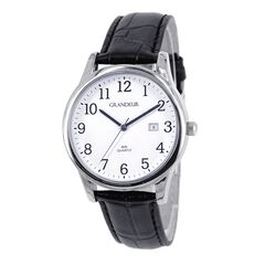 GRANDEUR Classic Arabic and Date Mens Watch - Black Leather
