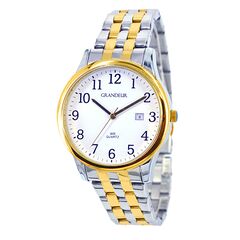 GRANDEUR Classic Arabic and Date Mens Watch - Silver/ Gold