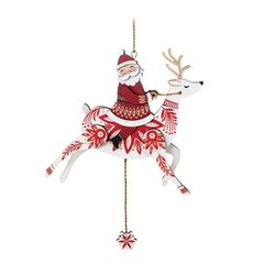Pull-String Reindeer With Santa Wood Hallmark Keepsake Ornament