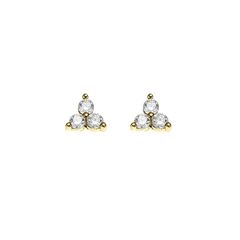 Sterling Silver Triangular CZ Stud Earrings - Gold
