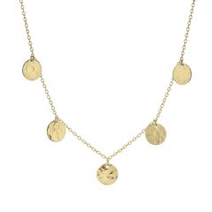 Sterling Silver Hammered 5 Disc Necklace - Gold