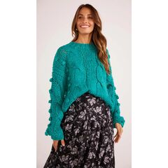 MinkPink Lucero Cable Knit Jumper (Teal, XS )