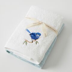 Blue Wren Hand Towel Set 2 (1 Plain)