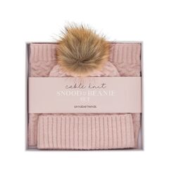 Annabel Trends Cable Knit Snood & Beanie Set - Pink