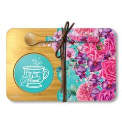 Bamboo Tea Time Tray With Spoon Rose Bouquet