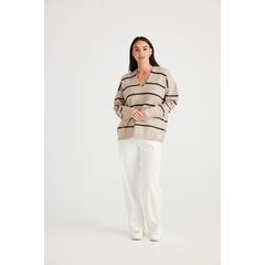 Brave+True Hallie Knit - Taupe/Charcoal Stripe (TAUPE/CHARCOAL STRIPE, S/M)