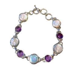 Amethyst And Coin Pearl Qismet Signature Bracelet