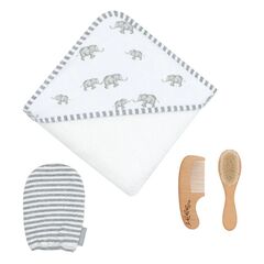 Living Textiles 4pc Baby Bath Gift Set - Grey Elephant
