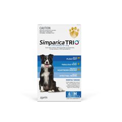 Simparica Trio Blue Flea, Tick & Worm Chews Dogs Medium 10.1-20kg 6 pack