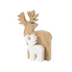 Medium Standing Wood And Ceramic Deer Set