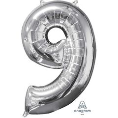 Number 9 SILVER Balloon Helium