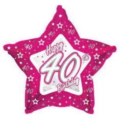 Happy 40th Birthday Pink Star Foil Balloon Helium