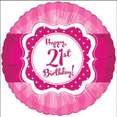 Happy 21st Birthday Pink Foil Balloon Helium