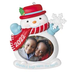 Grandkid Hugs Snowman 2022 Photo Frame Hallmark Keepsake Ornament
