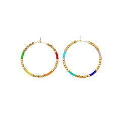 Tiger Tree Gold and Rainbow Beaded Hoops