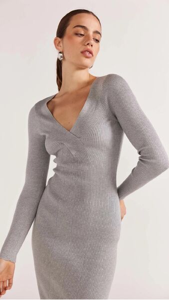 Staple The Label Molly Knit Midi Dress (Grey marle , S)