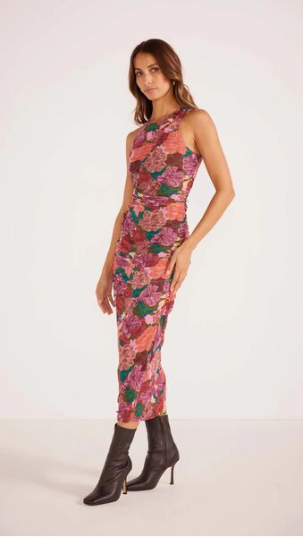 MinkPink Zora Ruched Midi Dress (Fall Floral, xs)