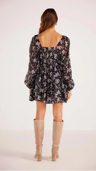 MinkPink Luzette Babydoll Mini Dress (Black floral, xs)