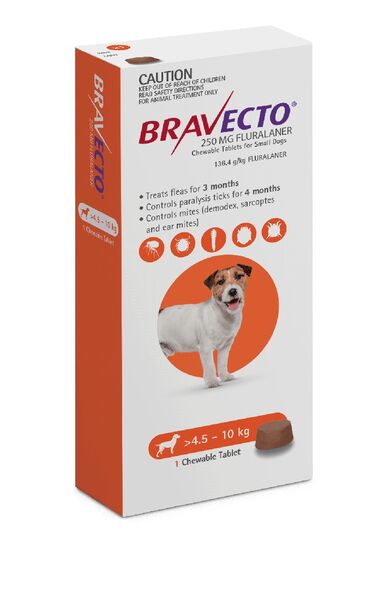 BRAVECTO SMALL DOG 4.5-10KG 1 TABLET ORANGE