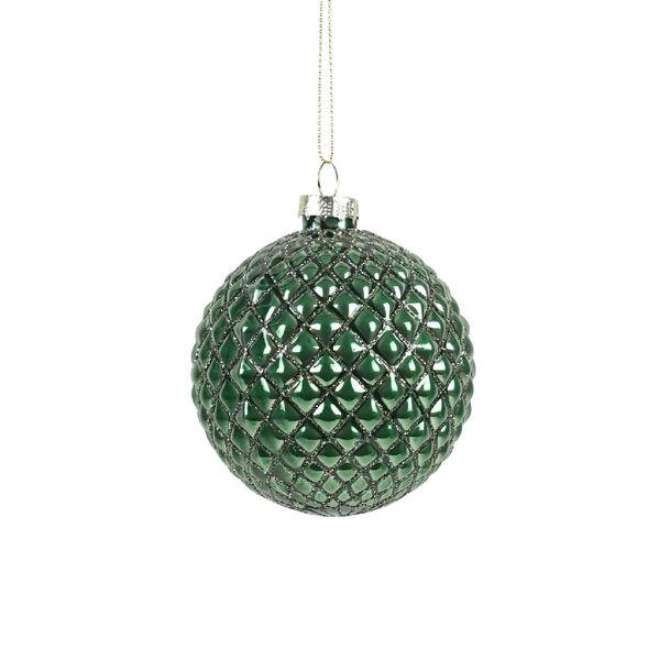 Glass Dark Green Quilted Ball Ornament