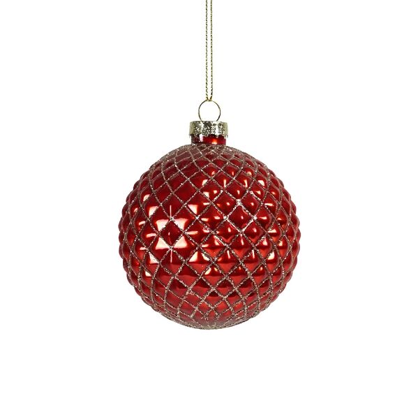 Glass Quilted Red Ball Ornament