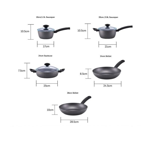 Essteele Per Benessere Ceramic Non Stick 5pc Cookware Set