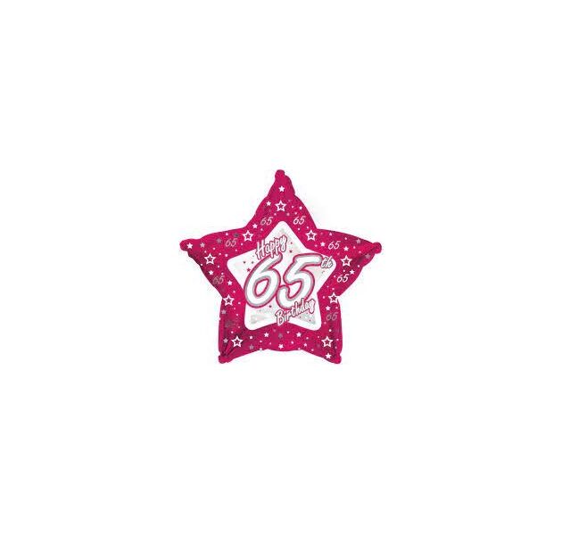Happy 65th Birthday Pink Star Foil Balloon Helium