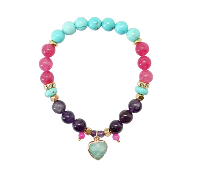 Turquoise Crystal Heart Bracelet With Bamboo Tray