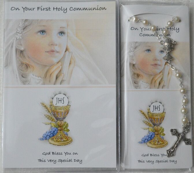 FIRST COMMUNION GIRL KEEPSAKE AND ROSARY