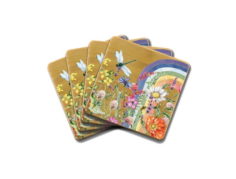 Lisa Pollock Coaster Set - Wildflower Rainbow